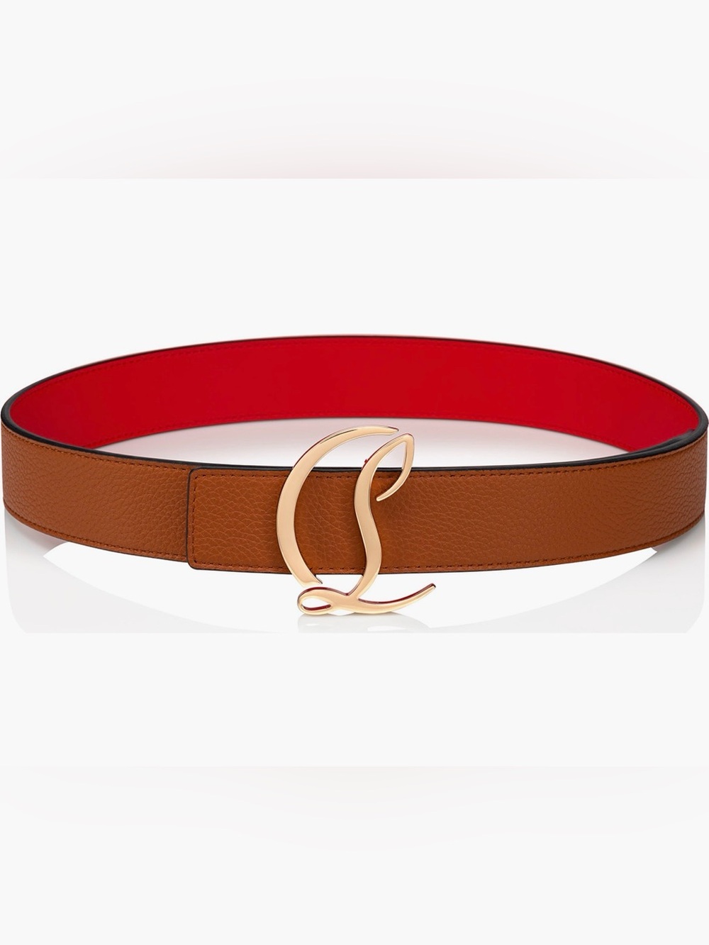Christian Louboutin NEW sz 75 Brown Leather Belt with Gold Buckle Red Interior